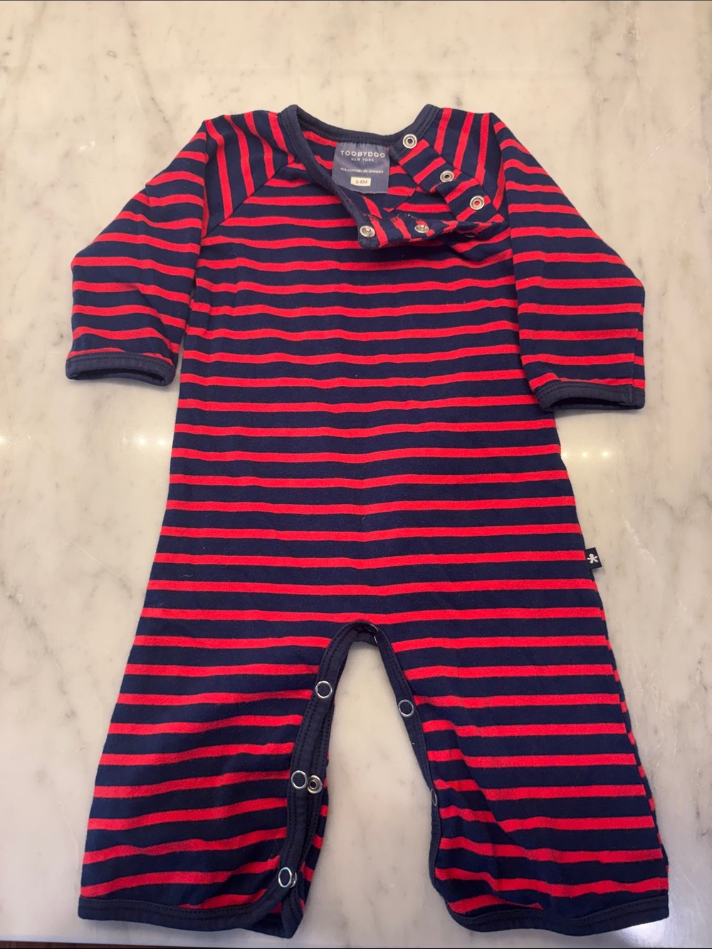 Toobydoo NY Navy and Red Striped Baby One-Piece